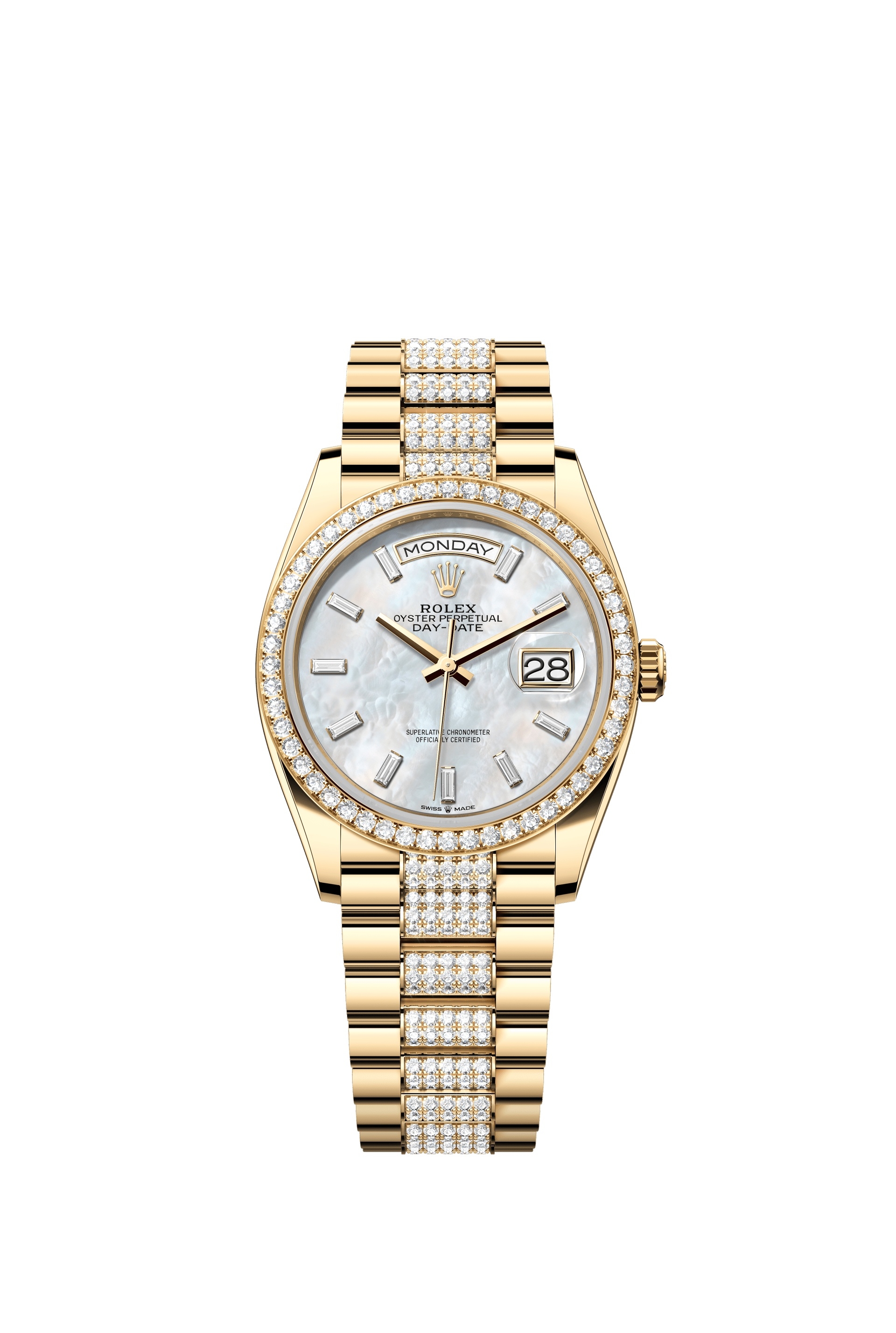 Rolex 128348RBR-0071 : Day-Date 36 Yellow Gold - Baguette / MOP - Diamond / President - Diamond