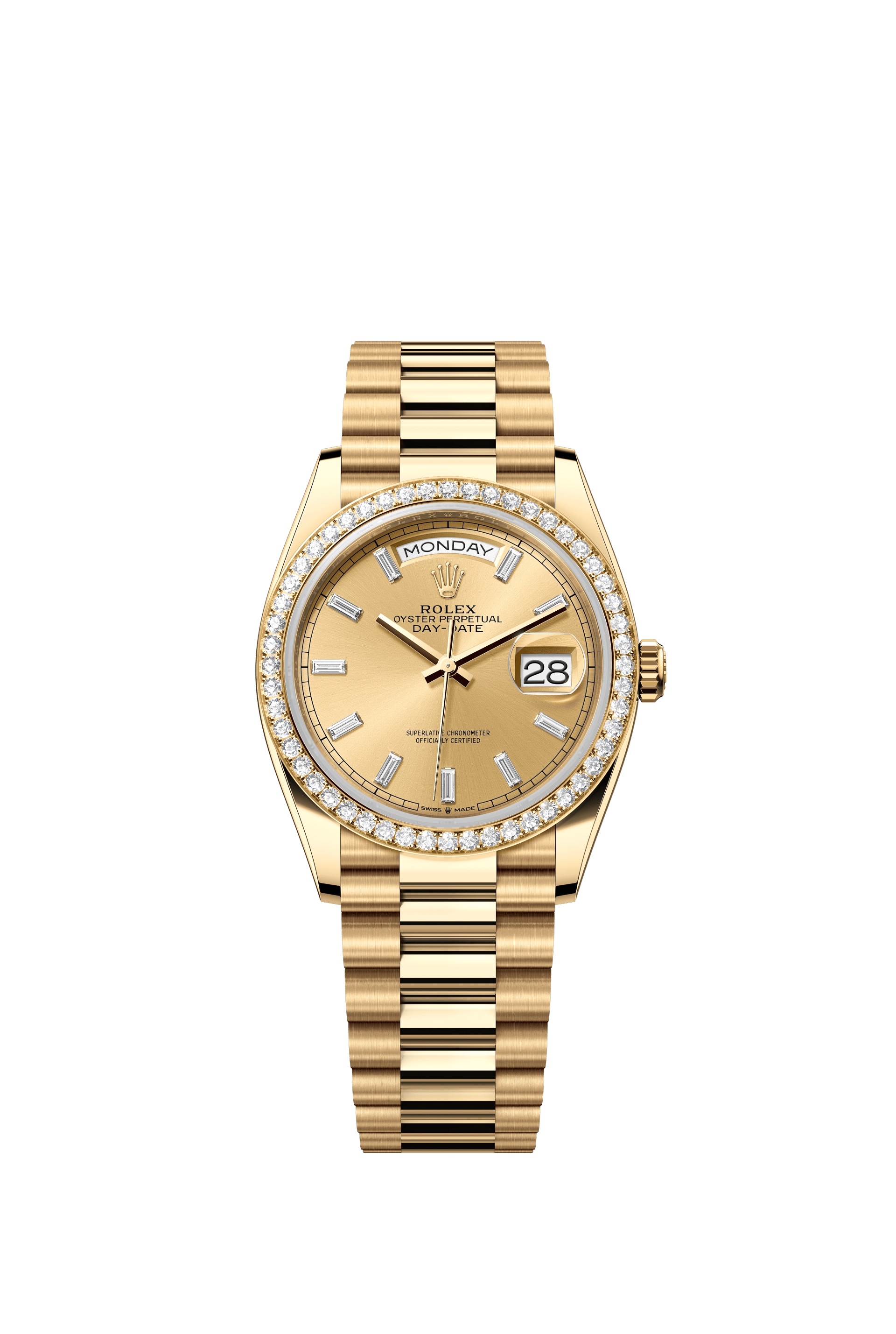Rolex 128348RBR-0080 : Day-Date 36 Yellow Gold - Diamond / Champagne - Baguette / President