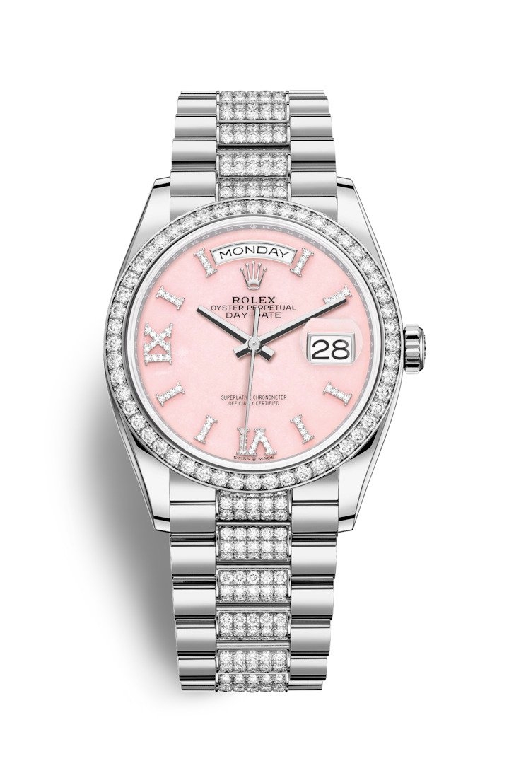 Rolex 128349RBR-0017 : Day-Date 36 White Gold / Diamond / Opal - Diamond / President - Diamond