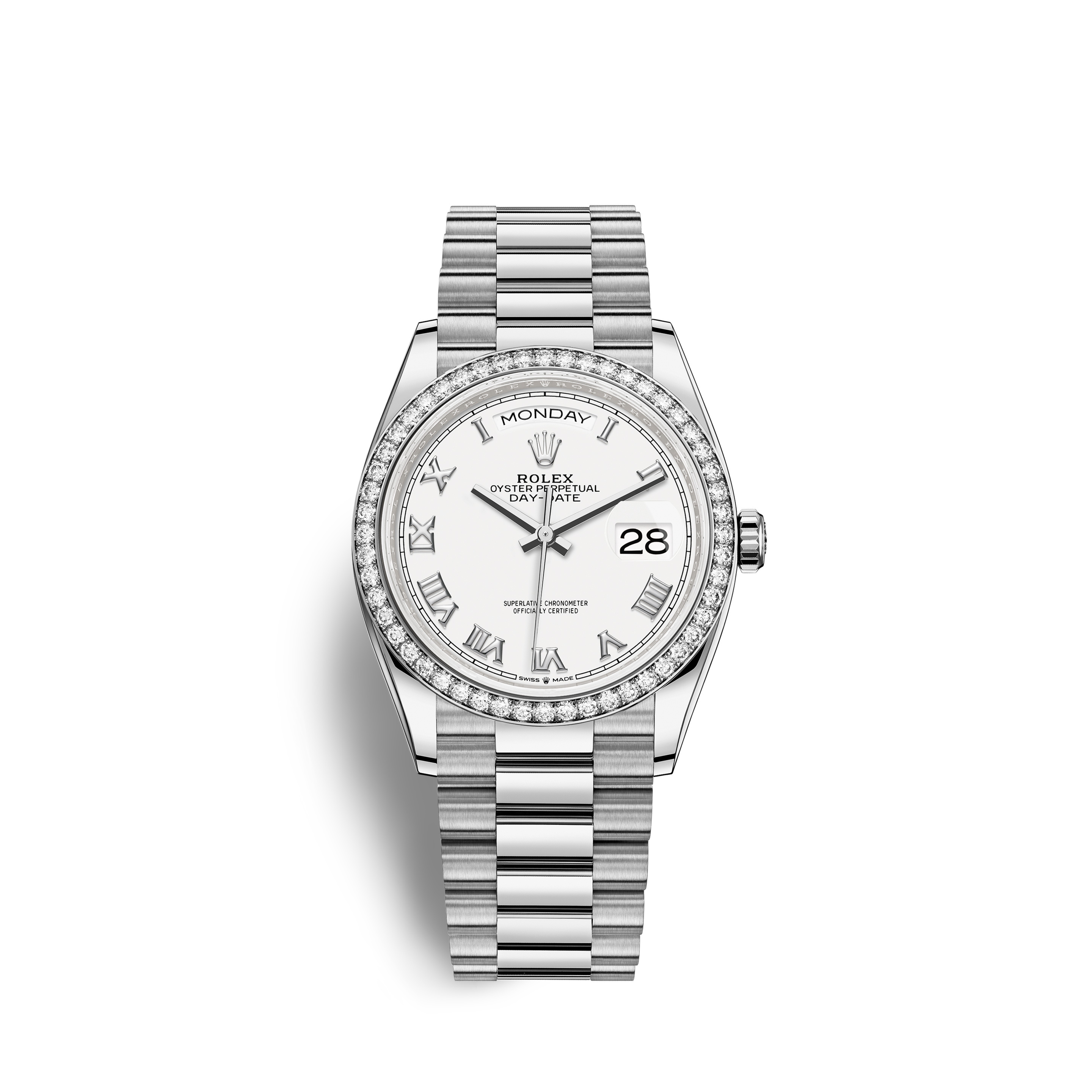 Rolex 128349rbr-0025 : Day-Date 36 White Gold Diamond / White - Roman / President