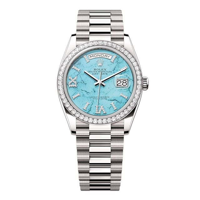 Rolex 128349RBR-0031 : Day-Date 36 White Gold - Diamond / Turquoise / President