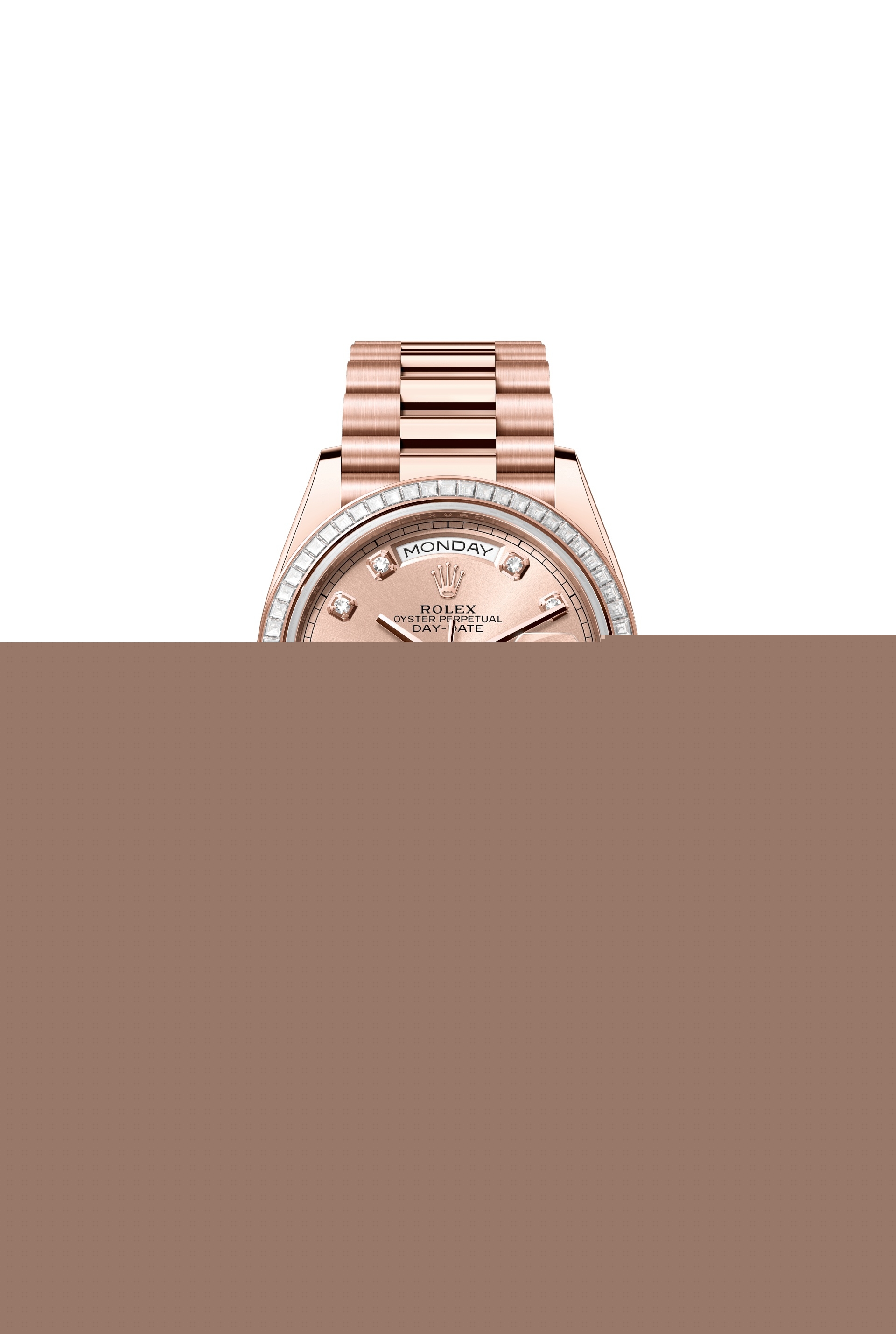 Rolex 128395TBR-0002 : Day-Date 36 Everose Gold - Baguette / Rose - Diamond / President