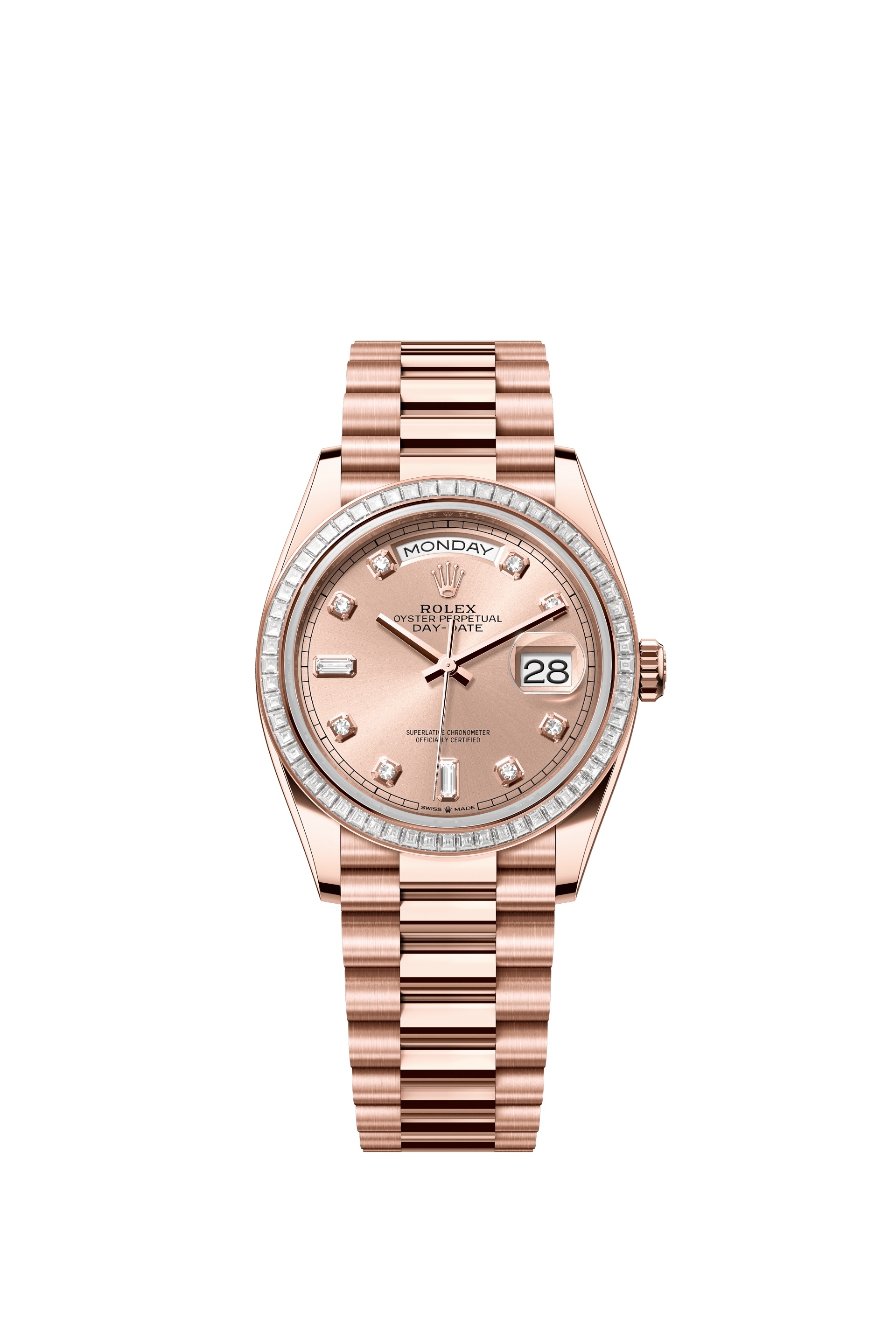 Rolex 128395TBR-0002 : Day-Date 36 Everose Gold - Baguette / Rose - Diamond / President