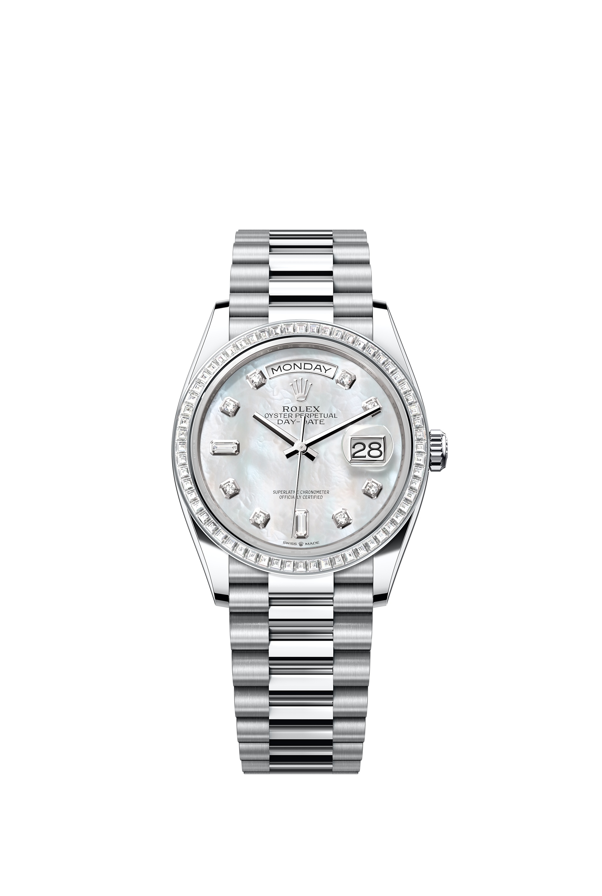 Rolex 128396TBR-0005 : Day-Date 36 Platinum - Baguette / MOP / President