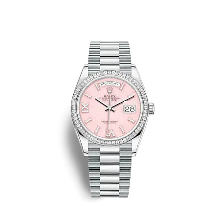 Rolex 128396TBR-0009 : Day-Date 36 Platinum - Baguette / Pink Opal / President