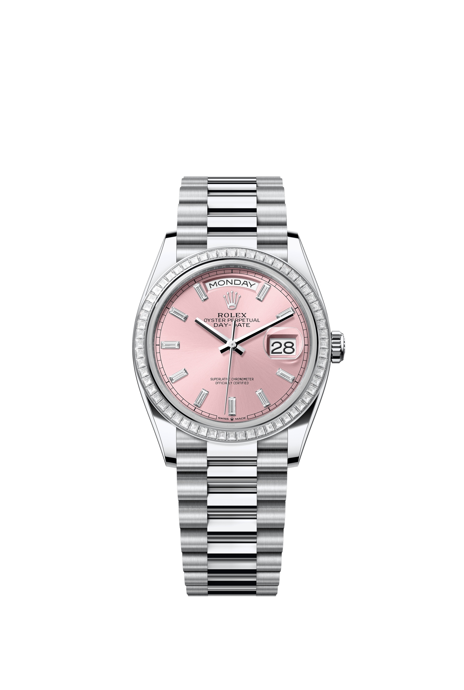 Rolex 128396TBR-0025 : Day-Date 36 Platinum - Baguette / Pink - Baguette / President
