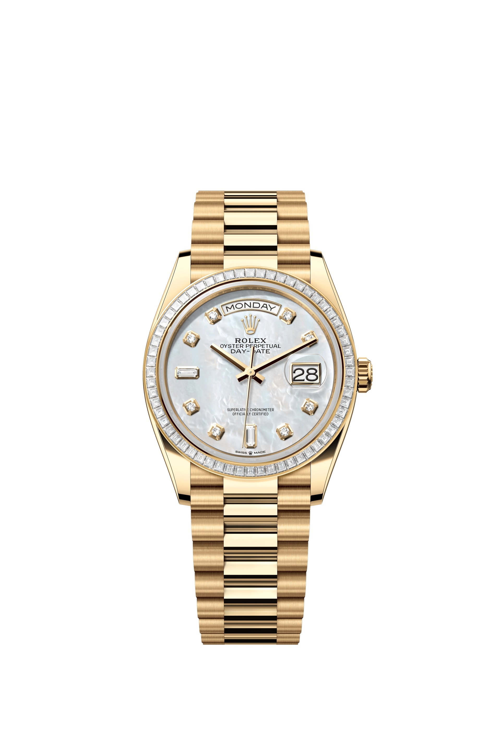 Rolex 128398TBR-0004 : Day-Date 36 Yellow Gold - Baguette / MOP - Diamond / President