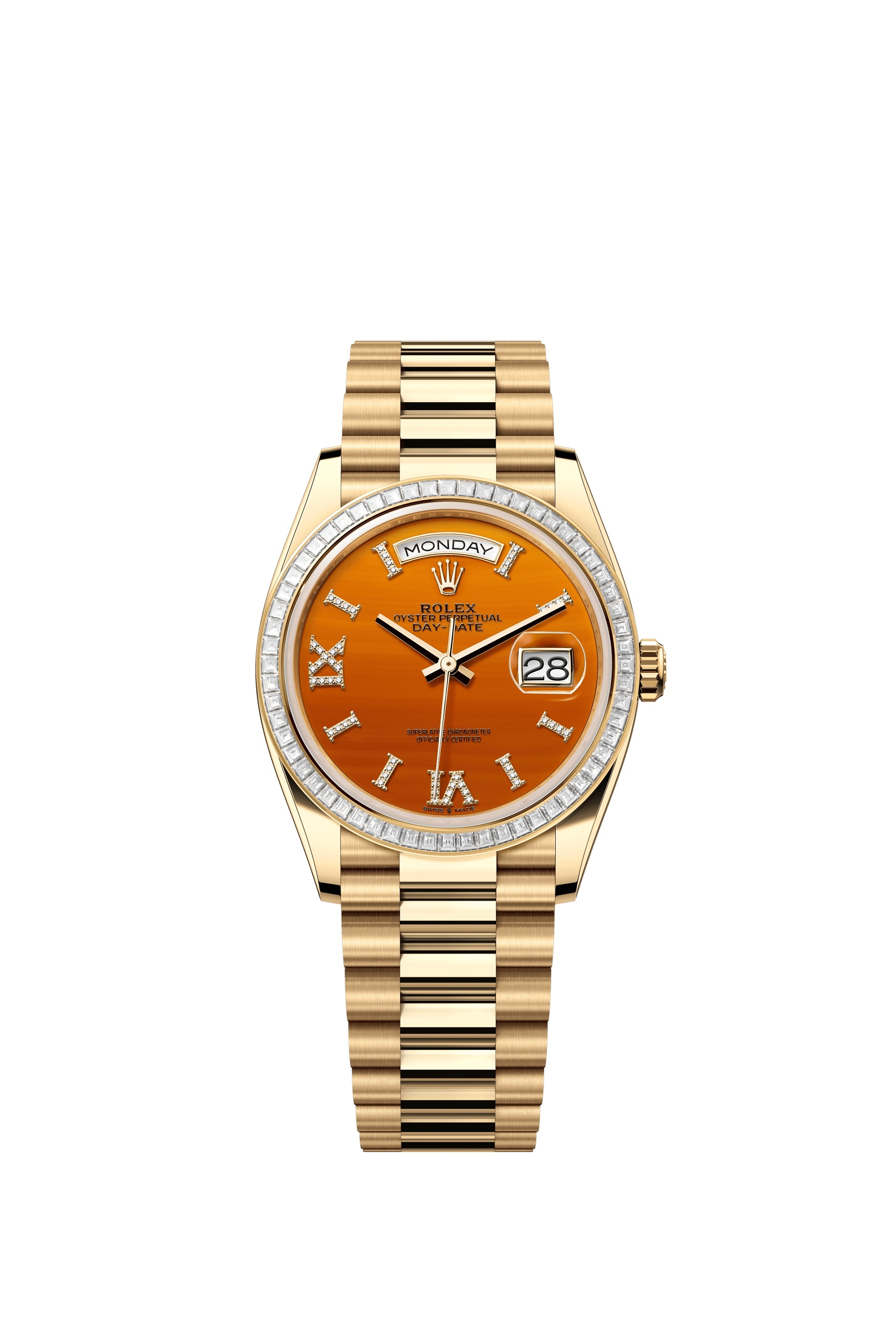 Rolex 128398TBR-0018 : Day-Date 36 Yellow Gold - Baguette / Carnelian / President
