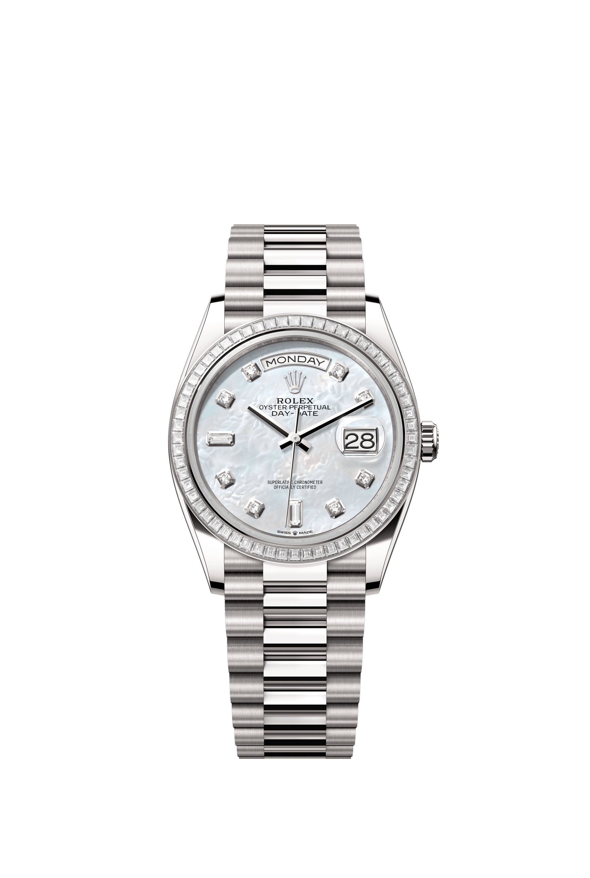Rolex 128399TBR-0003 : Day-Date 36 White Gold - Baguette / MOP - Diamond / President
