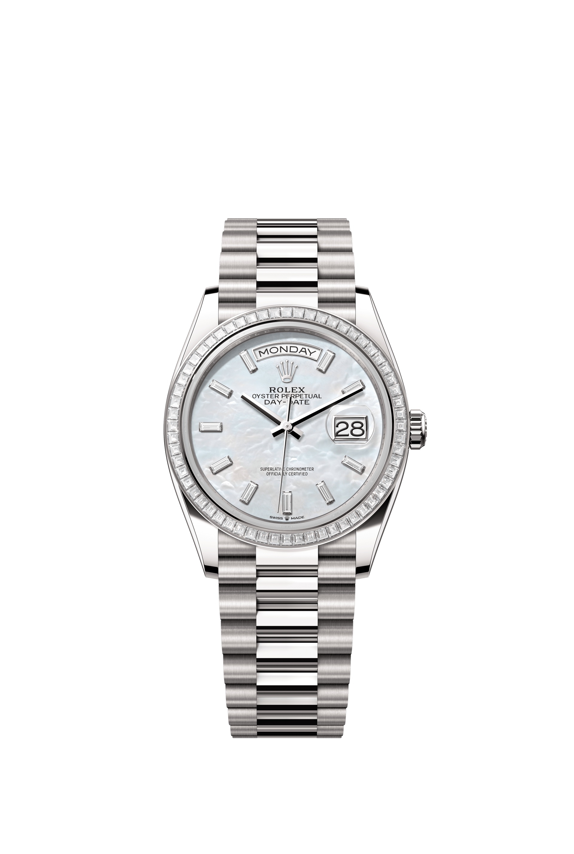 Rolex 128399TBR-0023 : Day-Date 36 White Gold - Baguette / MOP - Baguette / President