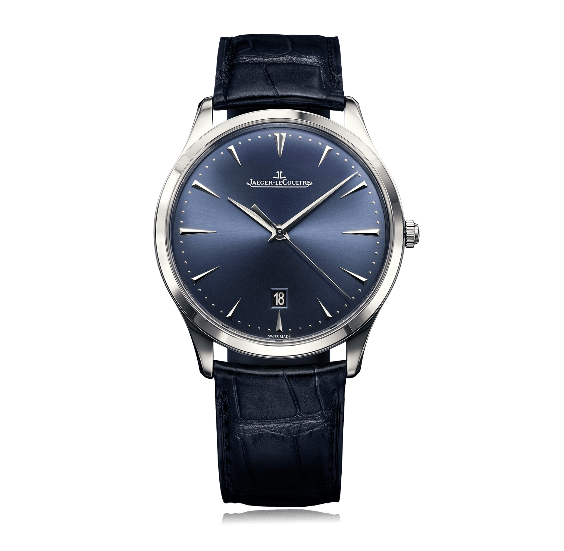 Jaeger-LeCoultre 128848S : Master Ultra Thin Date Stainless Steel / Bucherer Blue