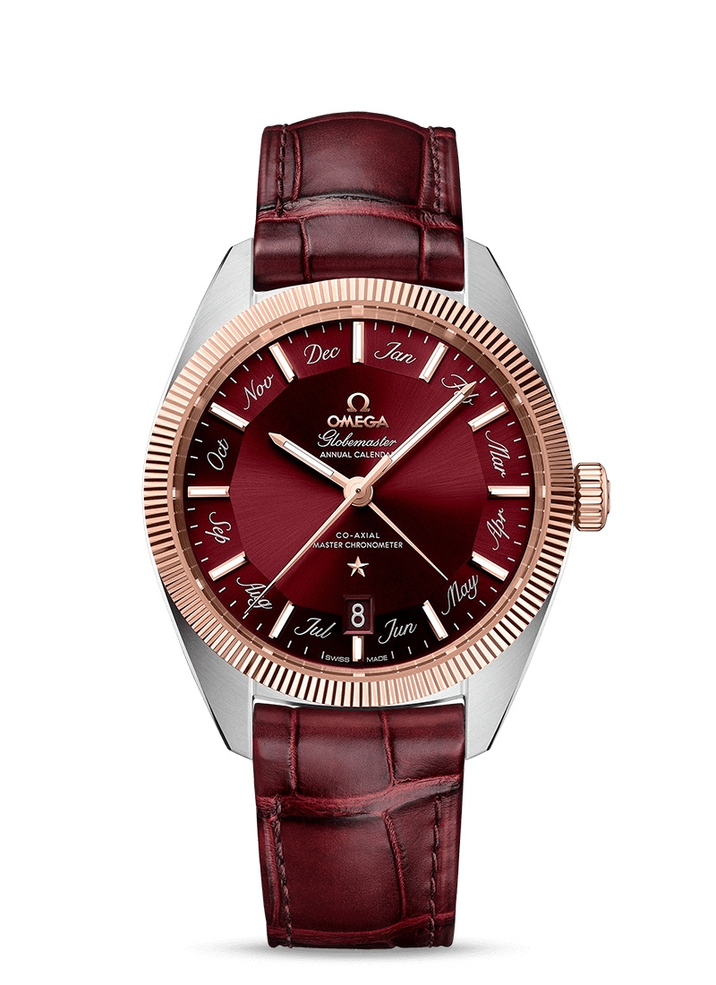 Omega 130.23.41.22.11.001 : Globemaster Annual Calendar Stainless Steel / Sedna Gold / Burgundy