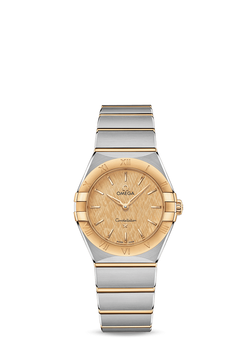 Omega 131.20.28.60.08.001 : Constellation Manhattan 28 Quartz Stainless Steel / Yellow Gold / Champagne Silk