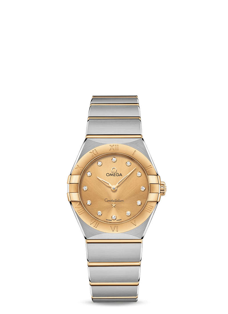 Omega 131.20.28.60.58.001 : Constellation Manhattan 28 Quartz Stainless Steel / Yellow Gold / Champagne Diamond