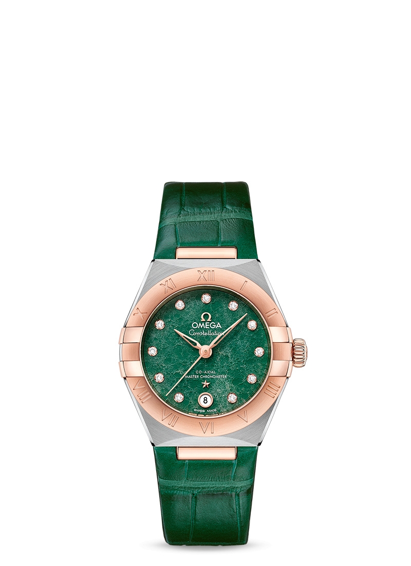 Omega 131.23.29.20.99.001 : Constellation Manhattan 29 Co-Axial Master Chronometer Stainless Steel / Sedna Gold / Green Aventurine