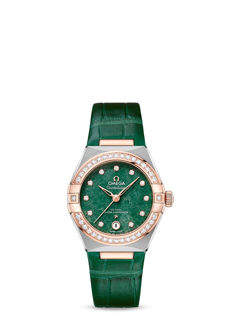 Omega 131.28.29.20.99.001 : Constellation Manhattan 29 Co-Axial Master Chronometer Stainless Steel / Sedna Gold / Diamond / Green Aventurine
