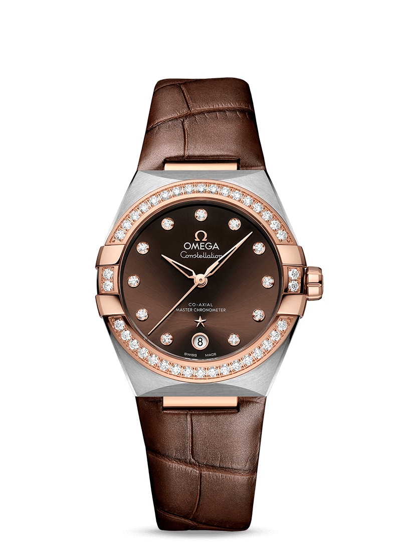 Omega 131.28.36.20.63.001 : Master Chronometer 36 Stainless Steel / Sedna Gold / Diamond / Brown / Strap