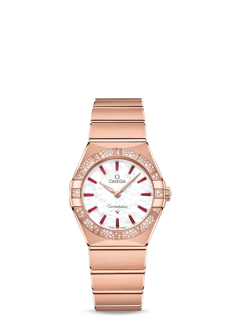 Omega 131.55.28.60.55.004 : Constellation Manhattan 28 Quartz Sedna Gold / MOP - Emerald / Diamond