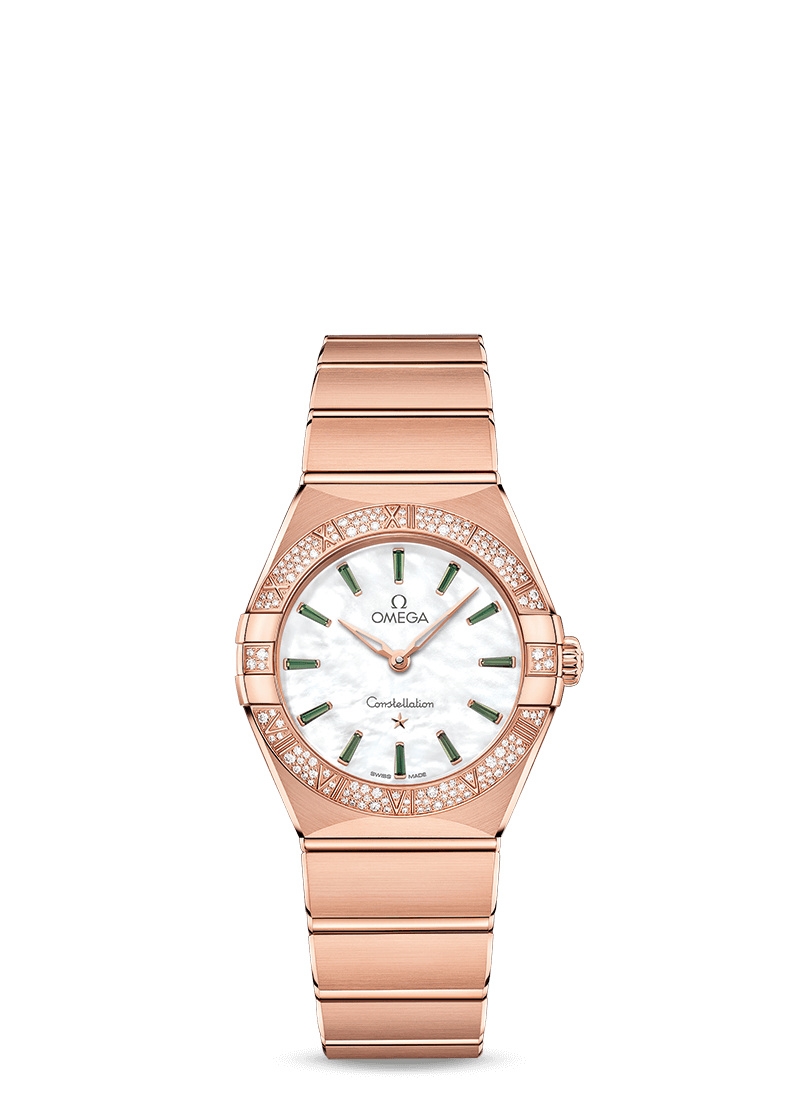 Omega 131.55.28.60.55.005 : Constellation Manhattan 28 Quartz Sedna Gold / MOP - Emerald / Diamond