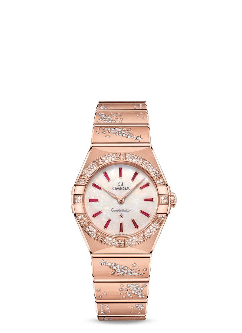 Omega 131.55.28.60.99.003 : Constellation Manhattan 28 Quartz Sedna Gold / MOP - Ruby / Diamond