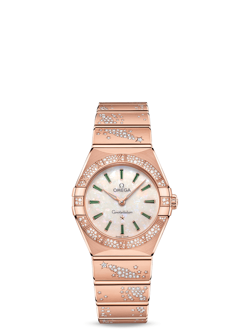 Omega 131.55.28.60.99.004 : Constellation Manhattan 28 Quartz Sedna Gold / MOP - Emerald / Diamond