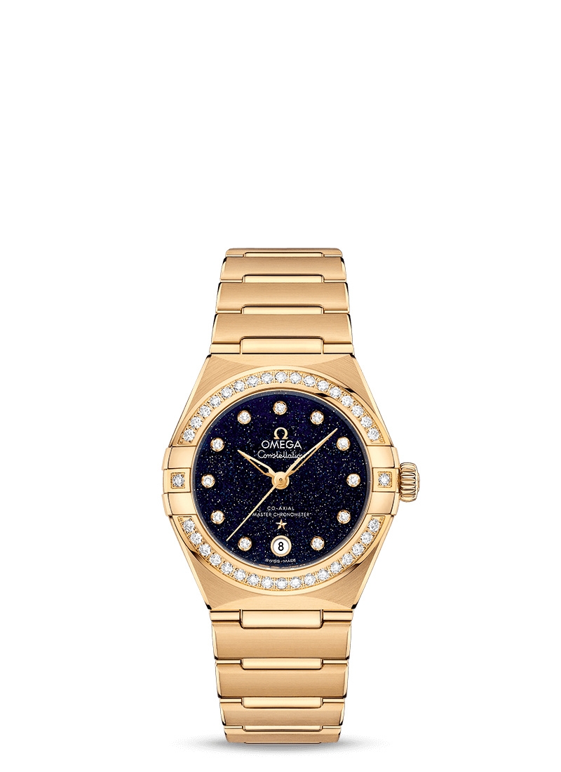 Omega 131.55.29.20.53.002 : Constellation Manhattan 29 Co-Axial Master Chronometer Yellow Gold / Aventurine / Diamond
