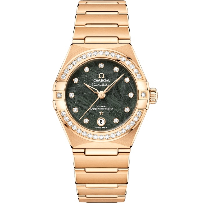 Omega 131.55.29.20.99.005 : Constellation Manhattan 29 Co-Axial Master Chronometer Yellow Gold - Diamond / Green Meteorite