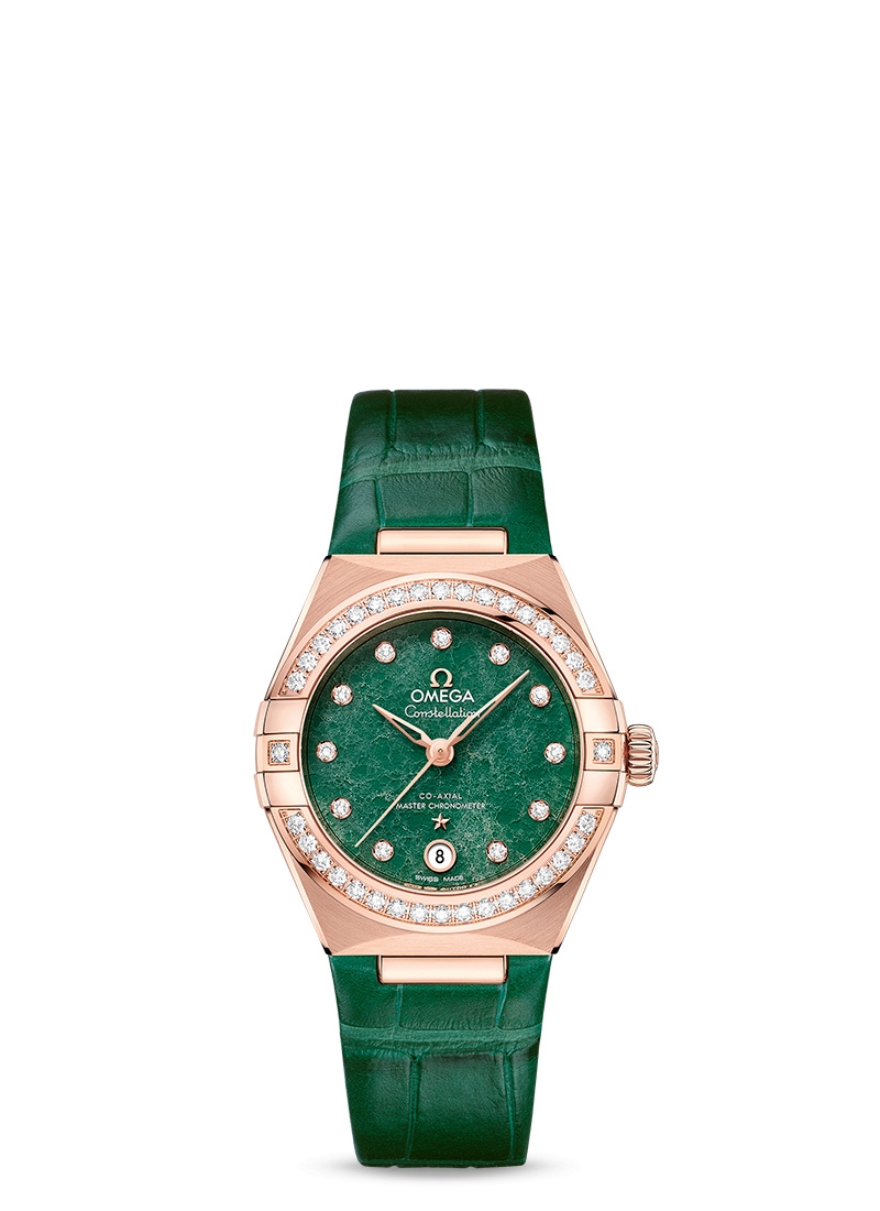 Omega 131.58.29.20.99.004 : Constellation Manhattan 29 Co-Axial Master Chronometer Sedna Gold / Diamond / Green Aventurine
