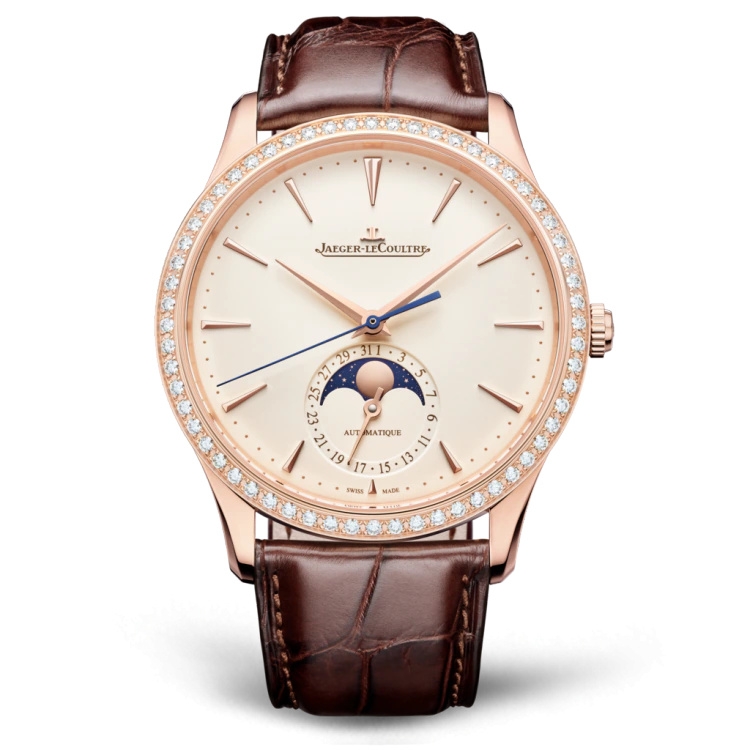 Jaeger-LeCoultre 1362502 : Master Ultra Thin Moon Pink Gold - Diamond / Eggshell / Alligator