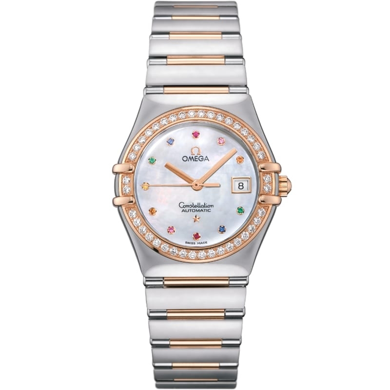 Omega 1395.79.00 : Constellation Automatic 27.5 Iris My Choice Stainless Steel - Red Gold / MOP - Rainbow