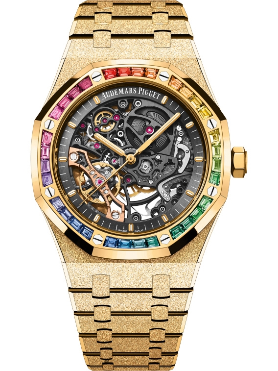 Audemars Piguet 15412BA.YG.1224BA.01 : Royal Oak 41 Double Balance Wheel Openworked Frosted Yellow Gold - Rainbow