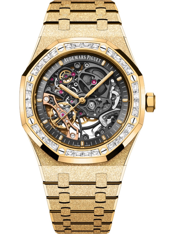 Audemars Piguet 15412BA.ZG.1224BA.01 : Royal Oak 41 Double Balance Wheel Openworked Frosted Yellow Gold - Baguette