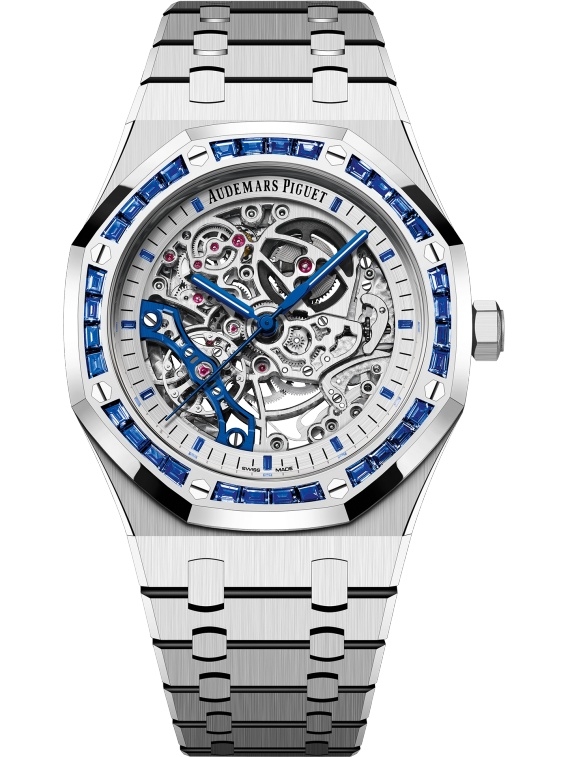 Audemars Piguet 15412BC.SS.1220BC.02 : Royal Oak 41 Double Balance Wheel Openworked White Gold / Baguette Blue Sapphire