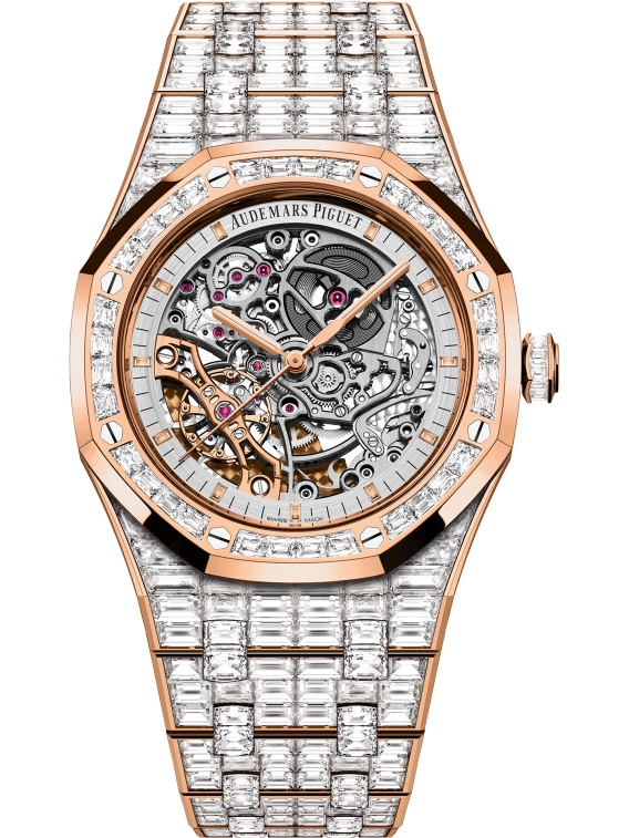 Audemars Piguet 15417OR.ZZ.1267OR.01 : Royal Oak 41 Double Balance Wheel Openworked Pink Gold / Baguette