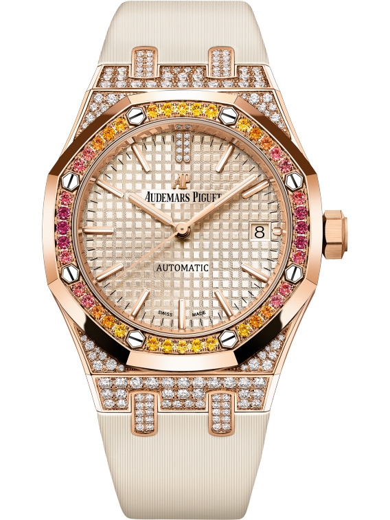 Audemars Piguet 15452OR.ZY.D038VE.01 : Royal Oak Selfwinding 37 Pink Gold / Sapphire / Beige
