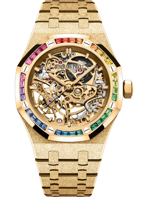 Audemars Piguet 15468BA.YG.1259BA.01 : Royal Oak 37 Double Balance Wheel Openworked Frosted Yellow Gold / Rainbow