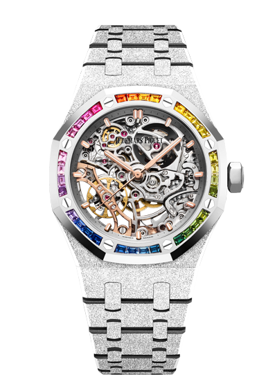 Audemars Piguet 15468BC.YG.1259BC.01 : Royal Oak 37 Double Balance Wheel Openworked Frosted White Gold / Rainbow