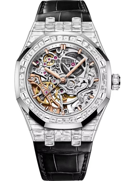 Audemars Piguet 15469BC.ZZ.D001CR.01 : Royal Oak 37 Double Balance Wheel Openworked  White Gold - Baguette / Strap