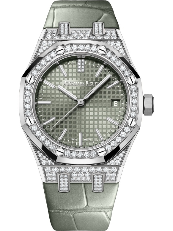 Audemars Piguet 15551BC.ZZ.D405CR.01 : Royal Oak Selfwinding 37 White Gold - Diamond / Green / Strap