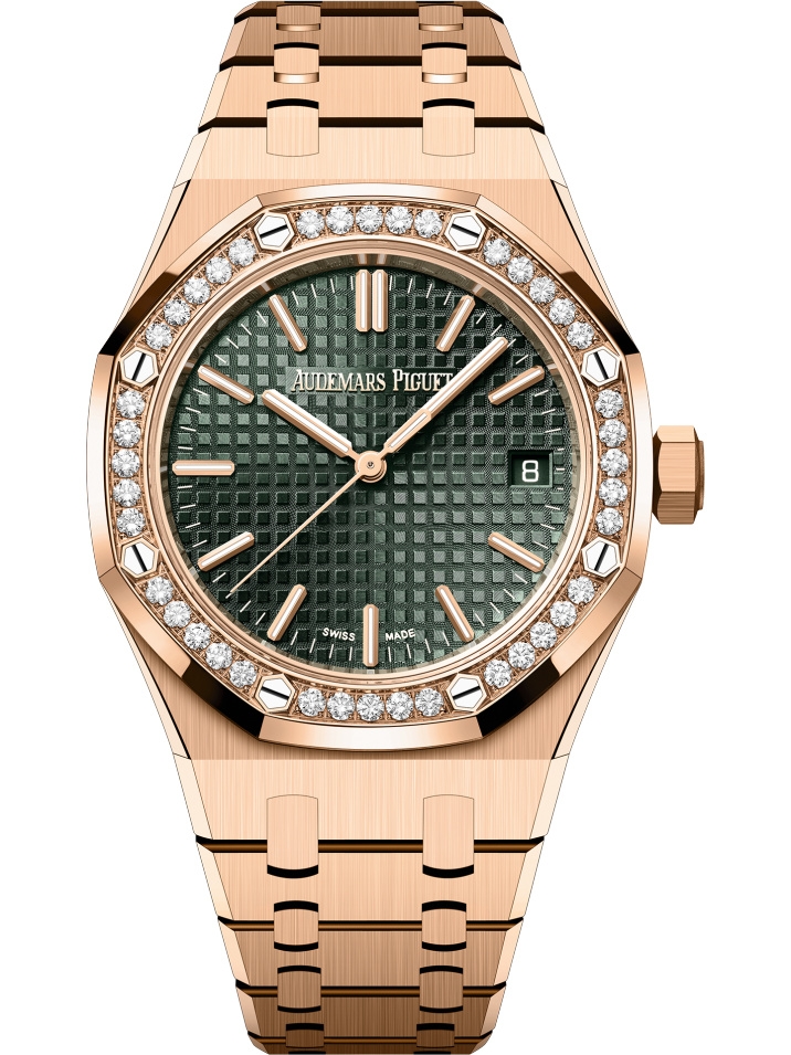 Audemars Piguet 15551OR.ZZ.1356OR.03 : Royal Oak Selfwinding 37 Pink Gold - Diamond / Khaki Green / 50th Anniversary