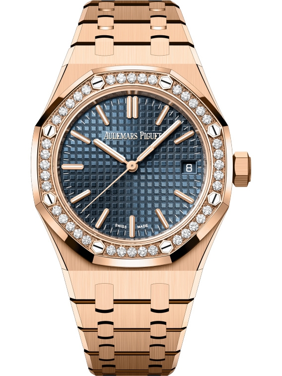 Audemars Piguet 15551OR.ZZ.1356OR.05 : Royal Oak Selfwinding 37 Pink Gold - Diamond / Blue