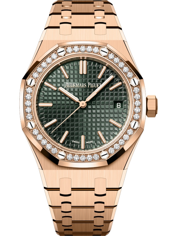 Audemars Piguet 15551OR.ZZ.1356OR.06 : Royal Oak Selfwinding 37 Pink Gold - Diamond / Green