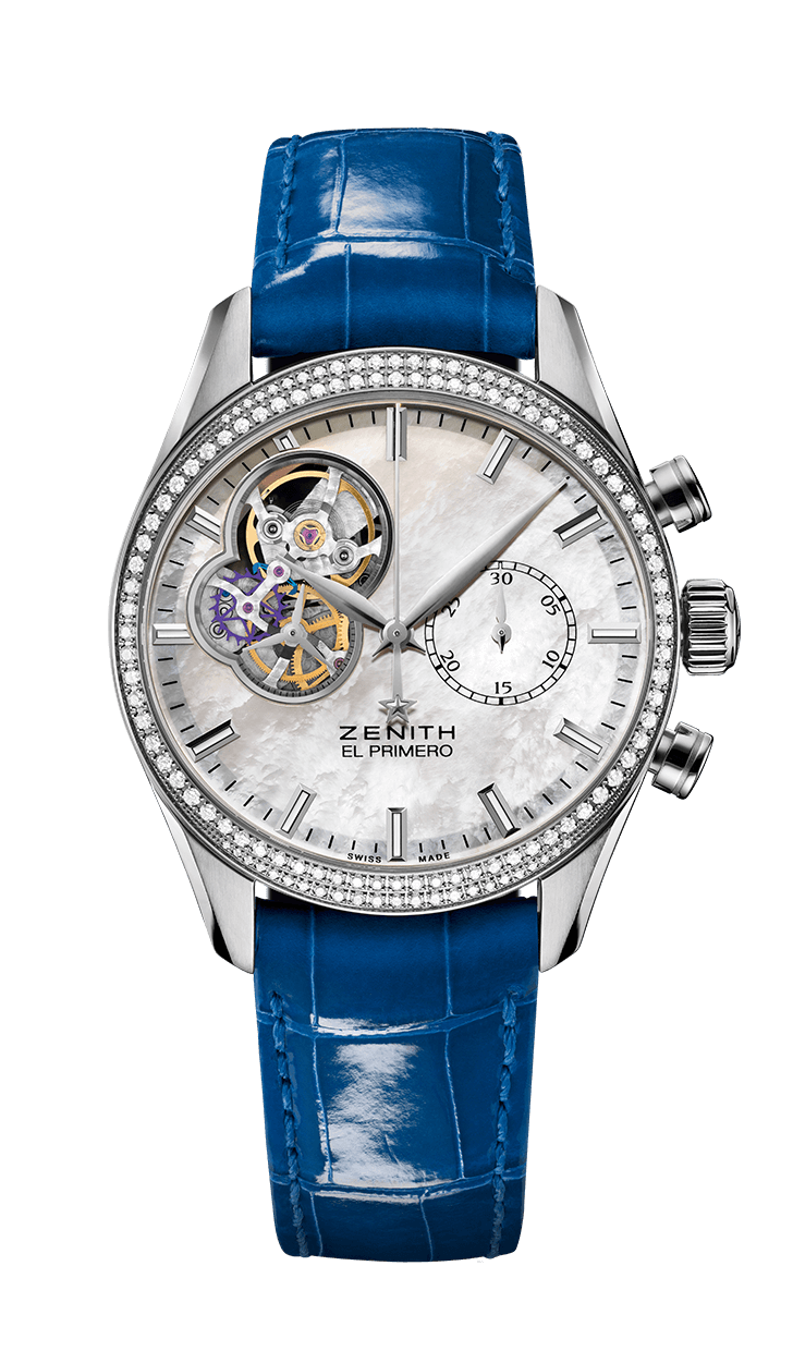 Zenith 16.2150.4062/81.C754 : El Primero Chronomaster Lady 38 Stainless Steel / Diamond / Mother of Pearl / Alligator