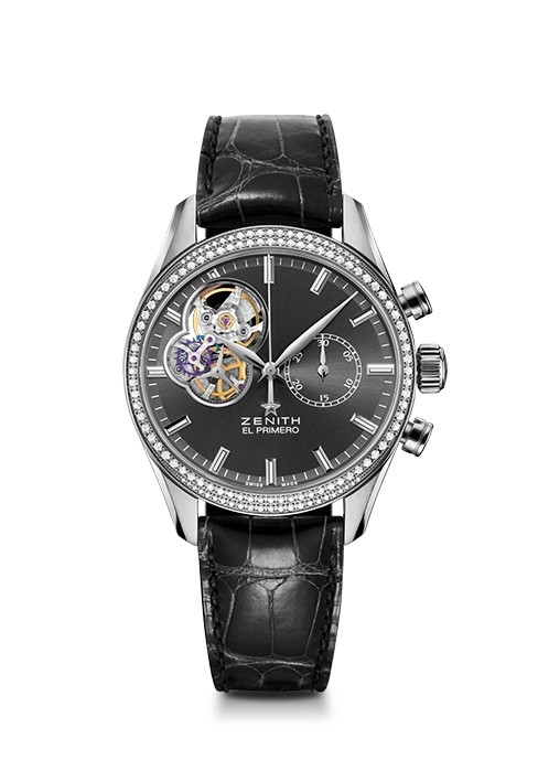 Zenith 16.2150.4062/91.C760 : El Primero Chronomaster Lady 38 Stainless Steel / Diamond / Slate / Alligator
