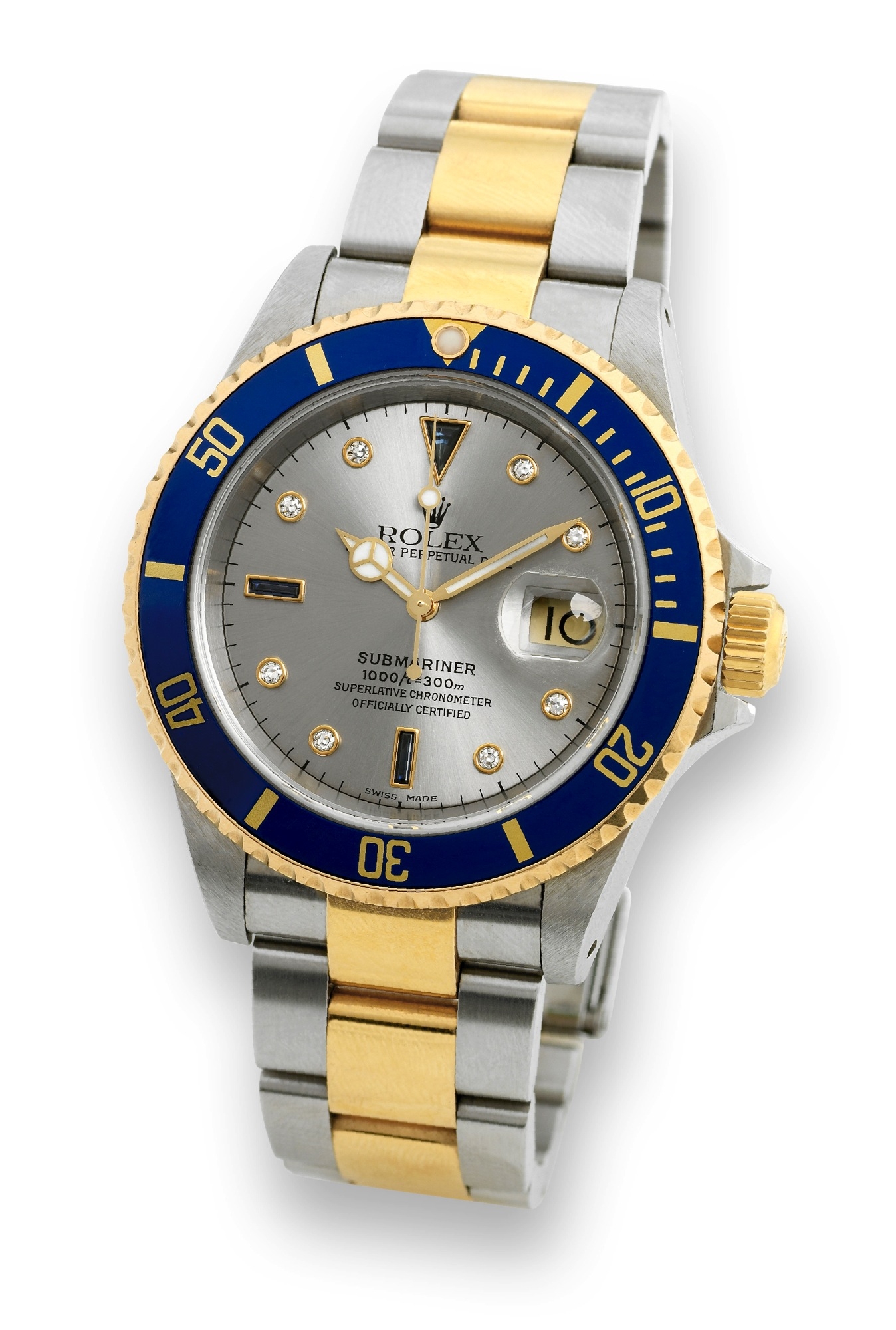 Rolex 16613 Serti Silver : Submariner Date 16613 Serti Silver