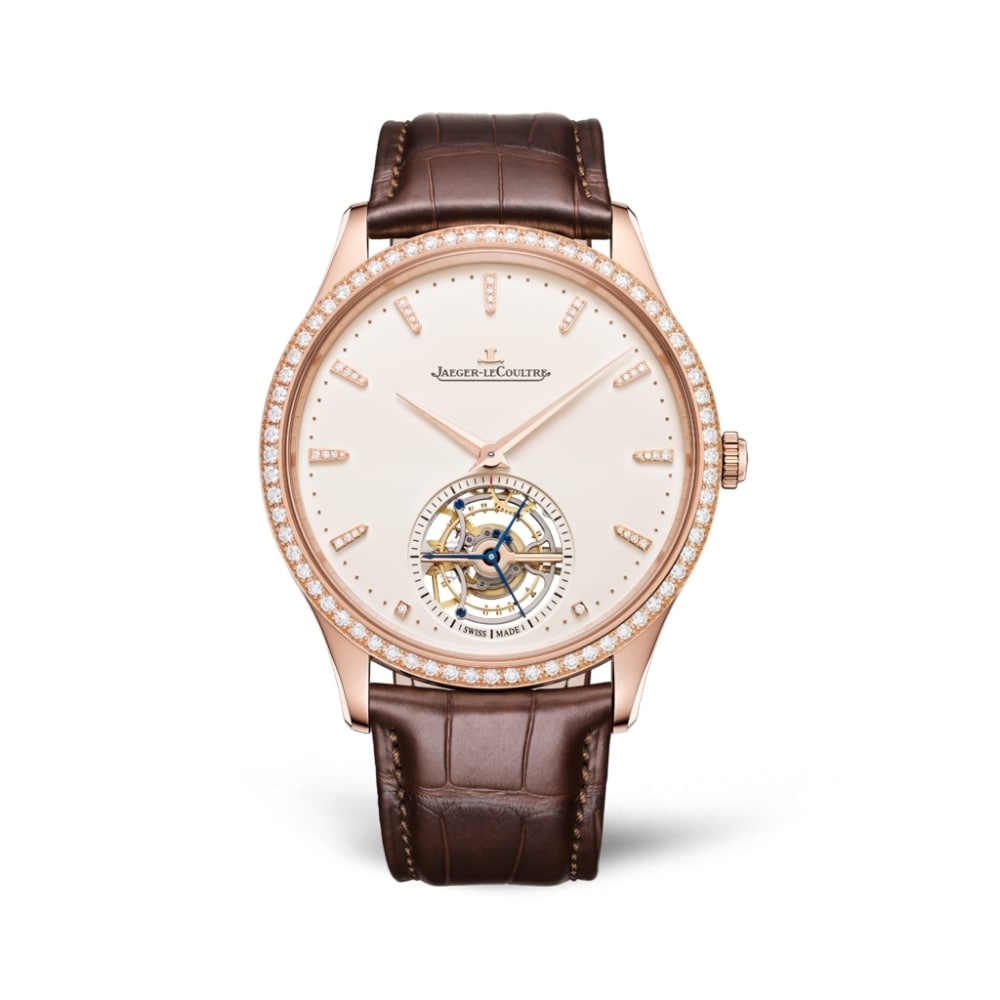 Jaeger-LeCoultre 1682401 : Master Ultra Thin Tourbillon Pink Gold - Diamond / Eggshell / Alligator
