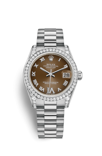 Rolex 178159-0050 : Datejust 31 White Gold Diamond / President / Bronze Roman