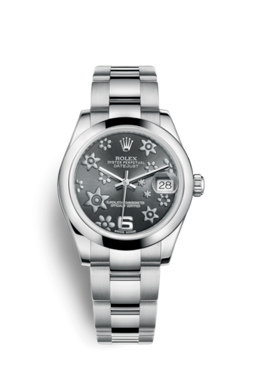 Rolex 178240-0040 : Datejust 31 Stainless Steel Domed / Oyster / Dark Rhodium Floral