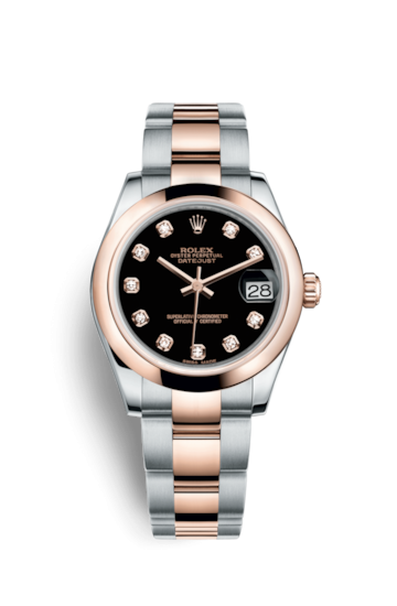 Rolex 178241-0015 : Datejust 31 Rolesor Everose Domed / Oyster / Black Diamond