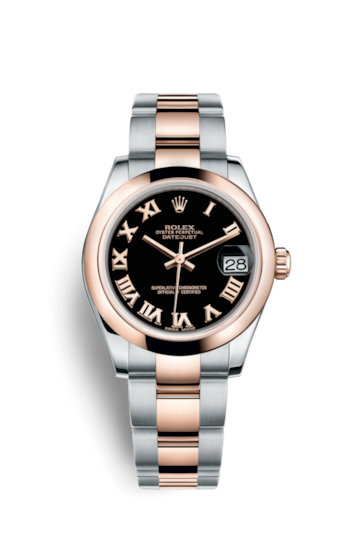 Rolex 178241-0061 : Datejust 31 Rolesor Everose Domed / Oyster / Black Roman